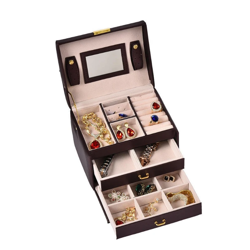 

Leather Jewelry Box Travel Portable Earrings Ring Storage Boxes Woman Trinkets Organizer Case Fashion Jewelry Storages Cases