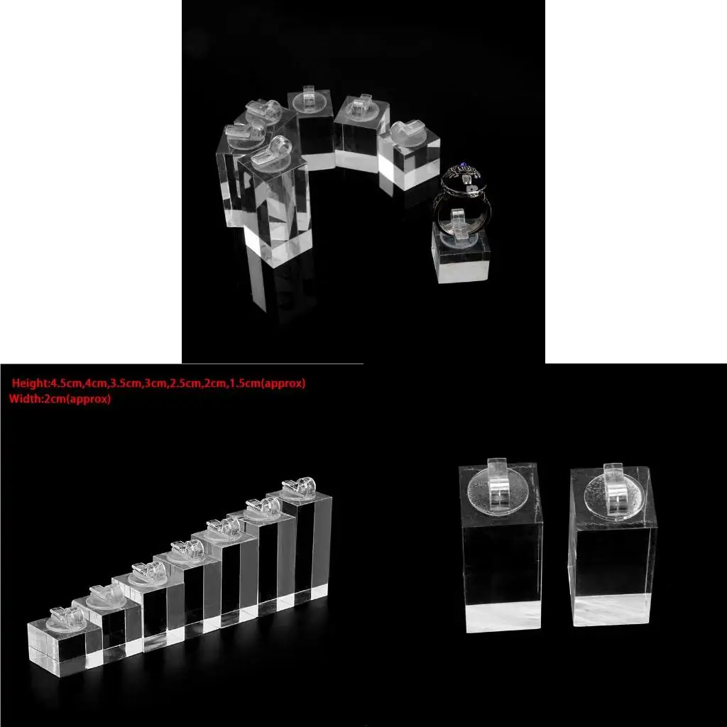 7Pieces Clear Acrylic Ring Display Stand Square Jewelry Holder Ring