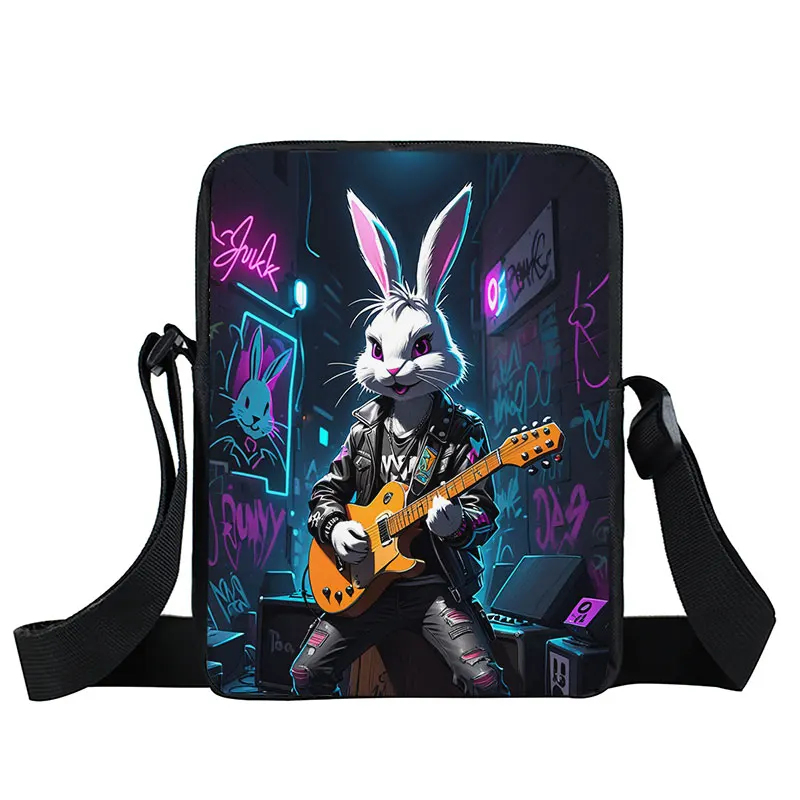 Rock Bunny Print Crossbody Bag Student Handbags Women Men Hip Hop Shoulder Bag Phone Holder Portable Storage Bags Gift