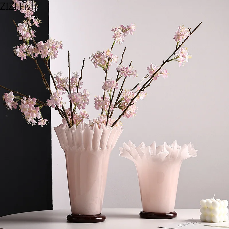 

Lotus Leaf Edge Decorative Glass Vase Hydroponics Plant Pots Table Decoration Flower Arrangement Vases Room Aesthetic Decor