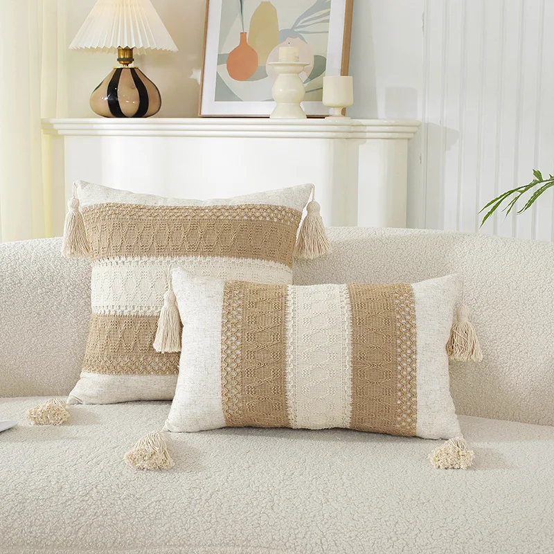 Geometric Patchwork Pillow Cover Countryside Embroidery Cushion Case for Sofa Bed Car Chair Decor, Boho Farmhouse Throw Pillow