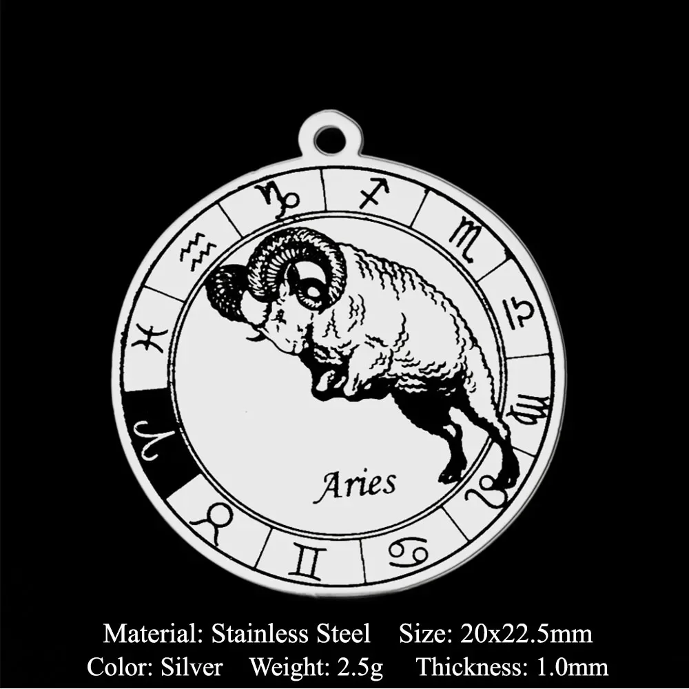 5pcs/lot 316 Stainless Steel Zodiac DIY Charm Pendant Wholesale Jewelry Necklace Making Taurus Aries Aquarius Custom Order