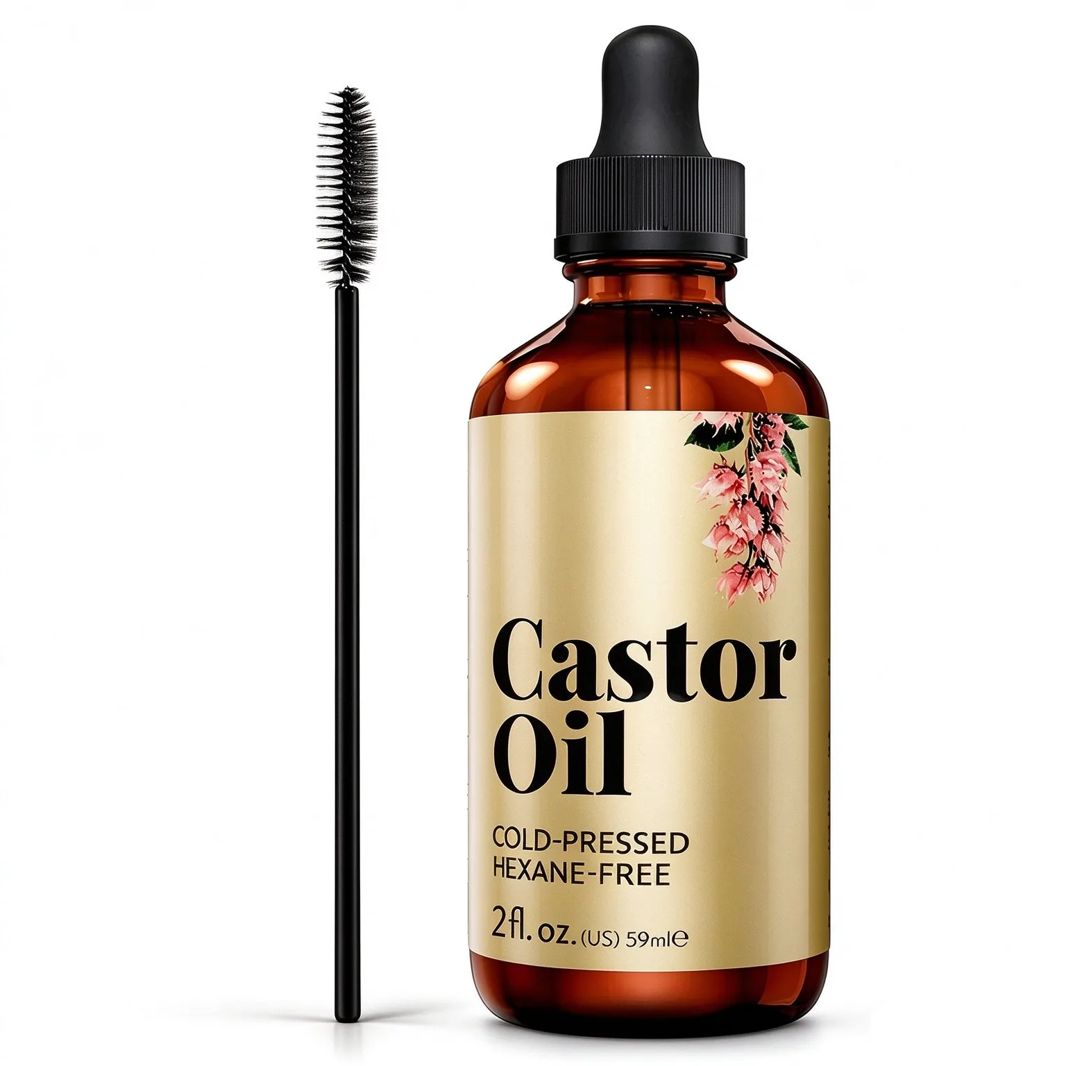 Castor Oil Eyelash Eyebrow Growth Serum 59ml Mascara Wand Brow Brush Applicators Pure Cold Pressed Castor Oil