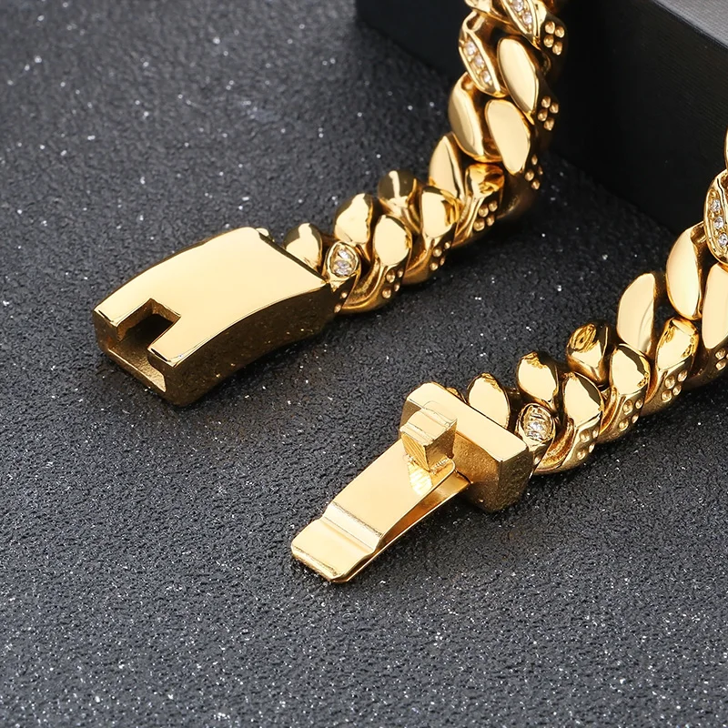 Kalen CNC Stone Cuban Chain Thick Bracelets for Men High Quality Shiny Stainless Steel Jewelry Trendy Accessories 12mm Gift