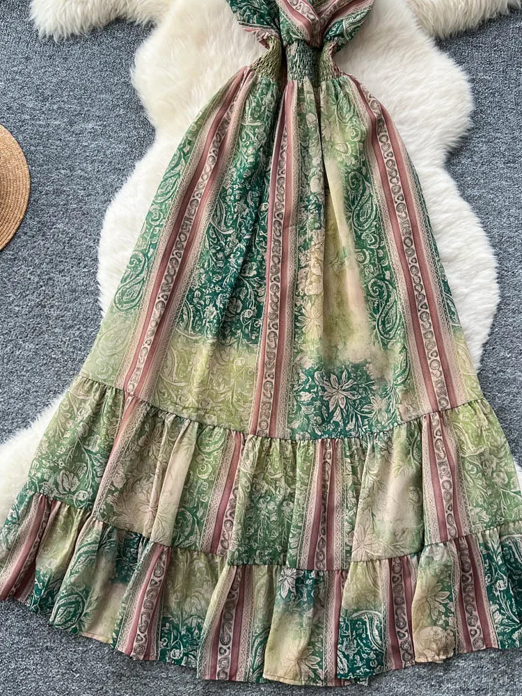 กระโปรงทรงเอ รุ่น Retro Vaion Sle Print Maxi Dr สำหรับผู้หญิง ช่วยให้ดูผอม เอวสูง ผลิตจากเส้นใยโพลีเอสเตอร์ เหมาะสำหรับฤดูร้อน