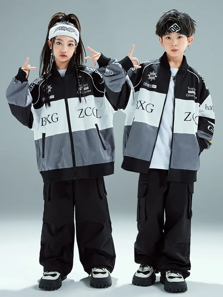 Kids Hip Hop Clothes Sets Letter Print Long Sleeve Top+ Loose Pants Boys Street Dance Costume Girls Jazz Performance Suit