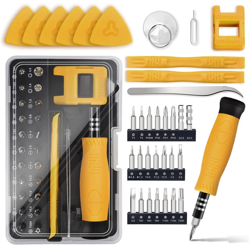 Juego de destornilladores de precisión 31 en 1 para computadora, laptop, Nintendo, teléfono, PS4 con 35 puntas T5 T6 T8 tipo ala para principiantes en informática y bricolaje.