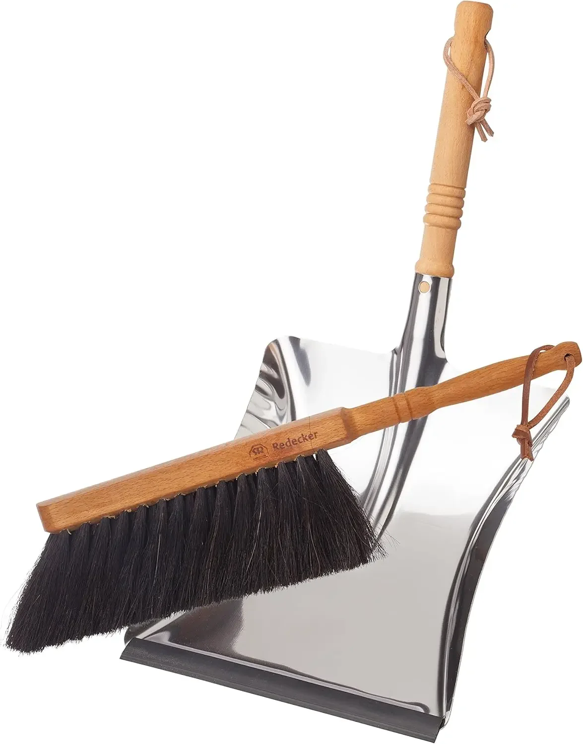 

Horsehair Fiber Brush And Dust Pan Set Oiled Beechwood Handles Large Stainless Steel Pan For Home Outdoor Use