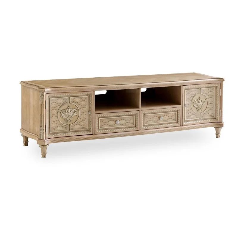 

French TV cabinet light gray high-end French carved floor cabinet furniture