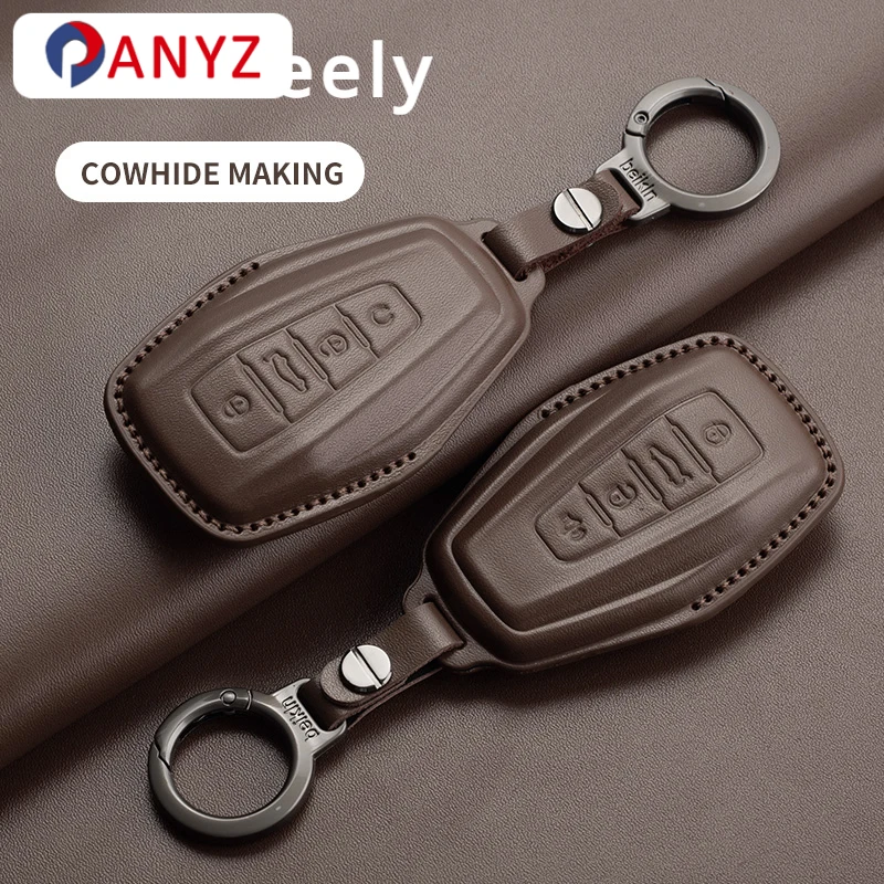 Leather Car Remote Key Case Cover For Geely Emgrand X7 EX7 Coolray 2019 2020 Auto Key Shell Fob Protection Keychain Accessories