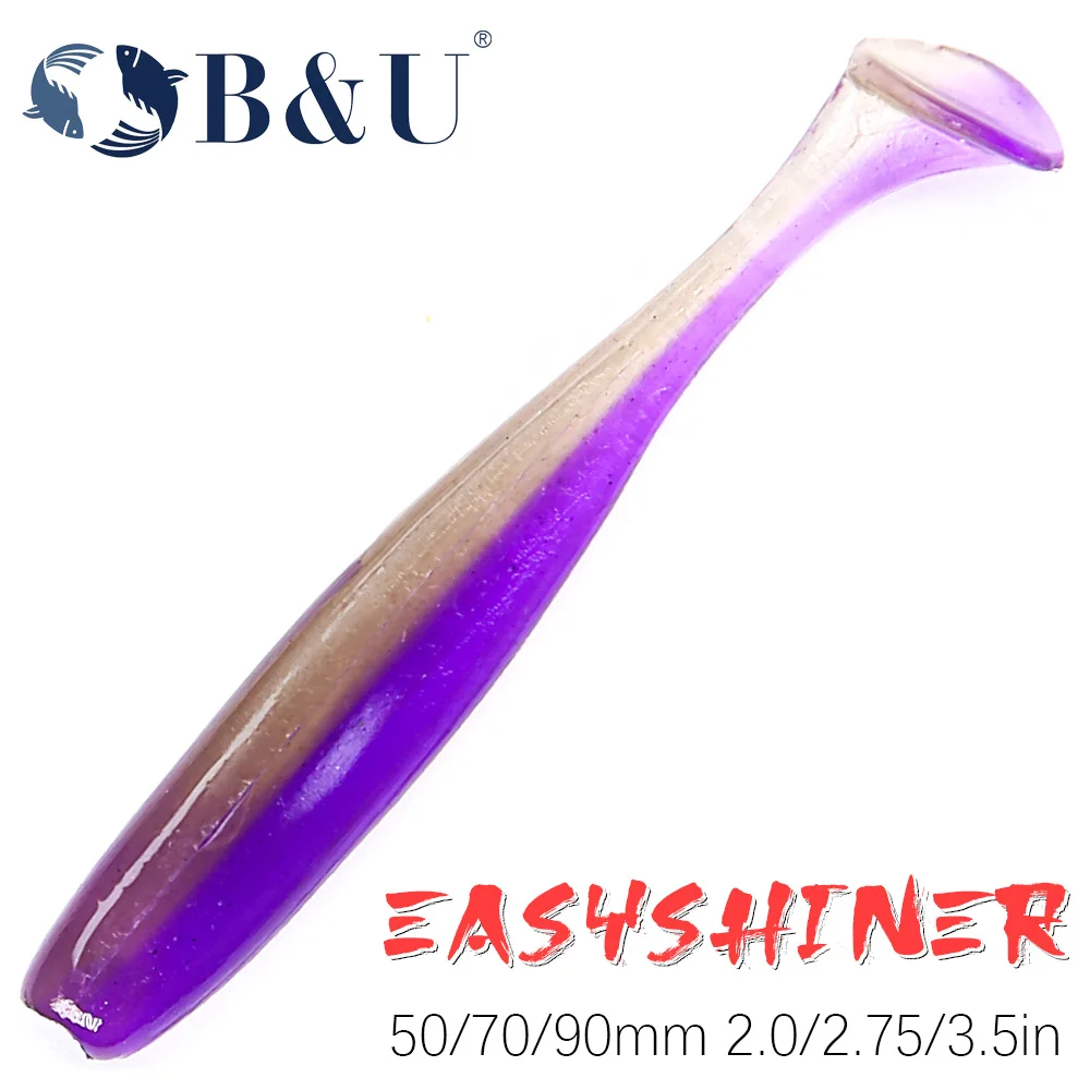 B&U 50mm 70mm 90mm T Tail Worm Soft Lures Easy Shiner Artificial Soft Baits Odor Added For Bass Fishing Wobblers