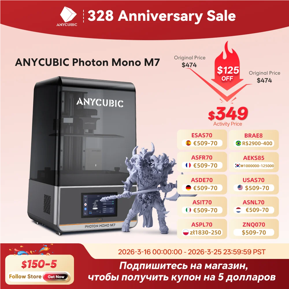 

ANYCUBIC Photon Mono M7 14K Mono MSLA 3D Printer 10'' 14K LCD Resin 3D Printer Speed Up to 150mm/h Printing Size 223*126*230mm