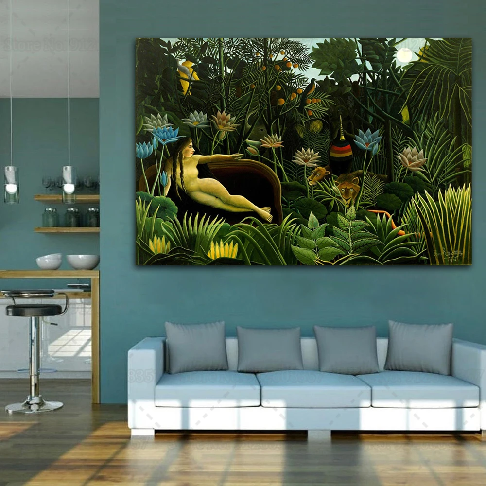 Henri Rousseau Il Sogno The Dream Canvas Painting Tropical Tiger Lion Print Poster Wall Art Decor for Bedroom