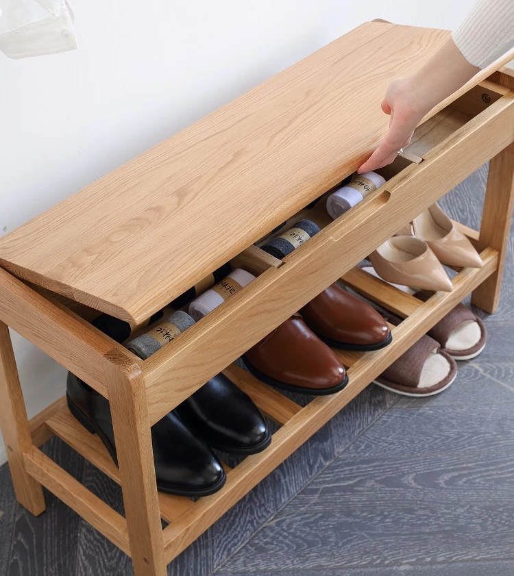 -ww Living Room Oak Wood Hallway Doorway Fitting Stool Shoe Store Racks Shoe Stool
