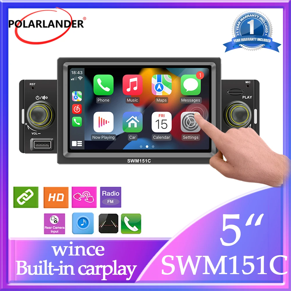 Car Radio Multimidia MP5 FM Bluetooth Touch Screen SD TF 5 INCH 1 Din CarPlay Mirror Link for Passat Universal