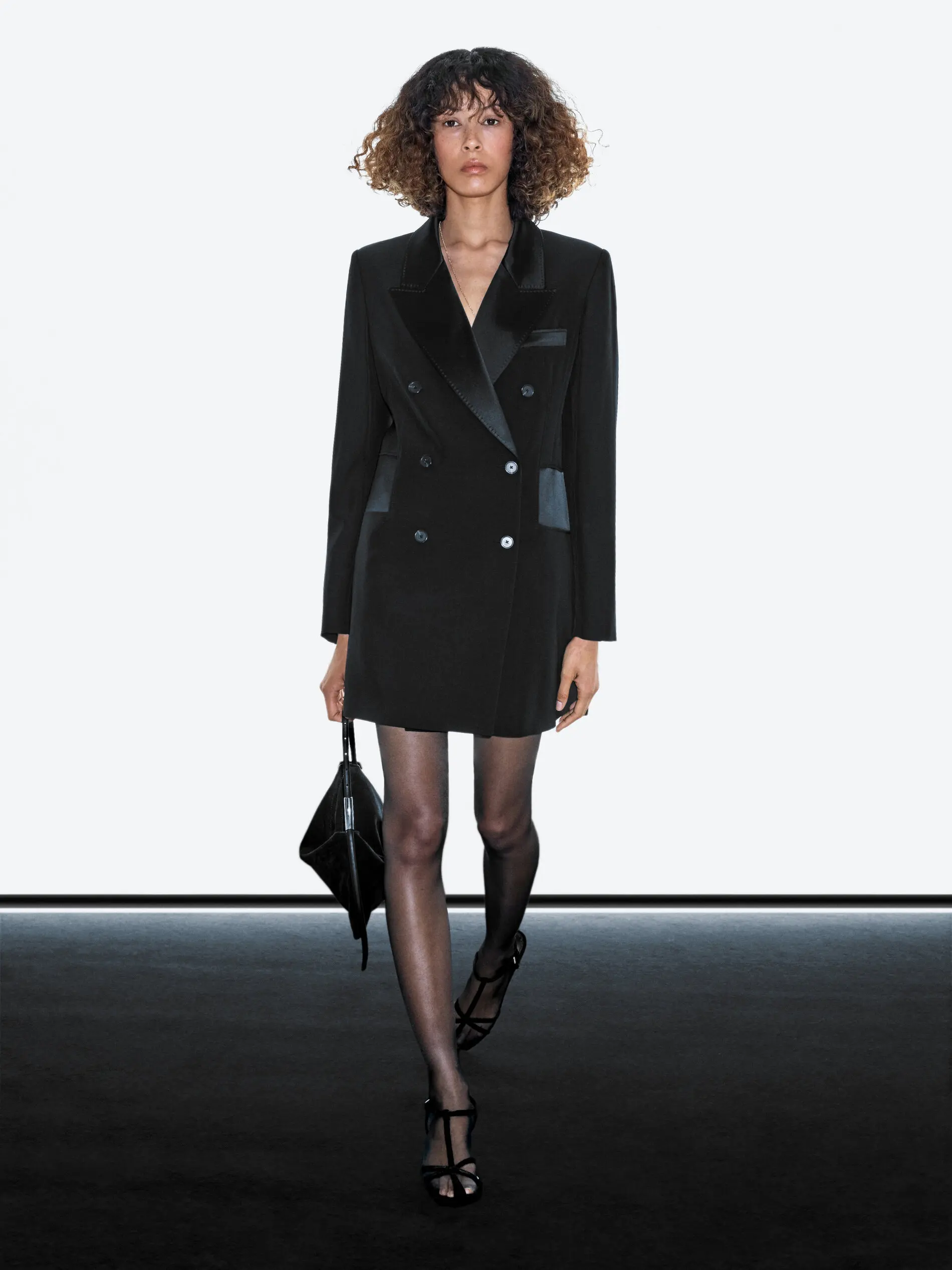 Allingentle Black Satin Lapel Women Long Blazer Elegant Long Jacket for Party Office Work Outfits Customize