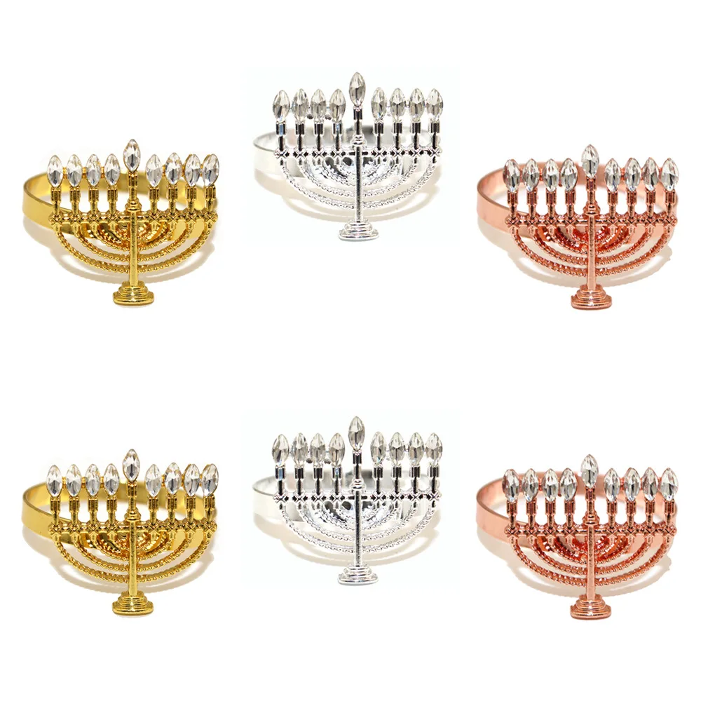 

6 шт., золотые кольца для салфеток Chanuka, держатели для салфеток Chanuka Menorah для рождественского ужина, украшения стола chanukkah HWC297