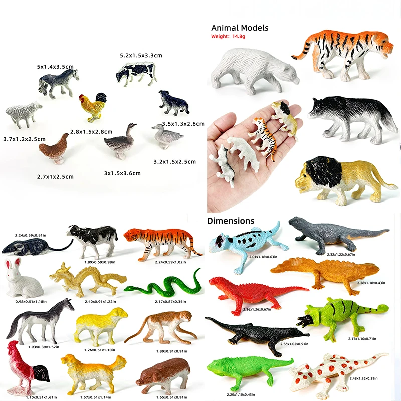 96pcs Animal Model Wild Jungle Zoo Plastic Action Figures Tiger Lion Collection Model Doll Educational Toy for Children Gift