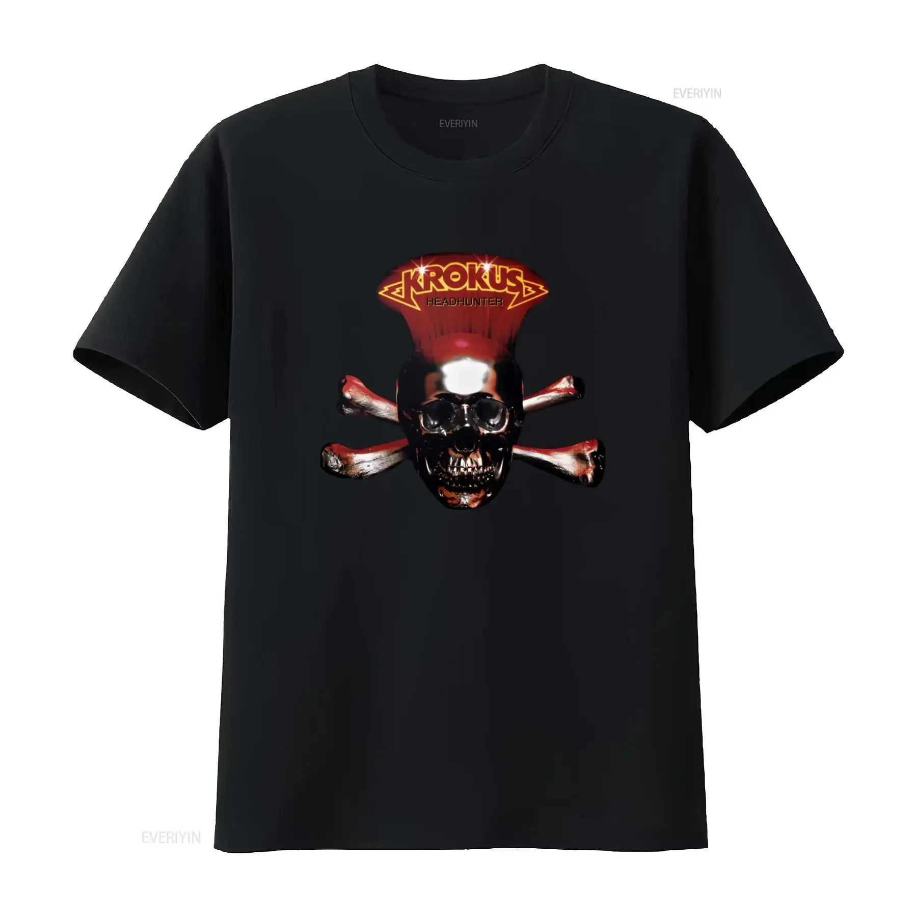 Camiseta de algodão Krokus Headhunter para homens, design de banda de rock, vintage, lavada, moderna, macia, confortável, respirável, unissex.