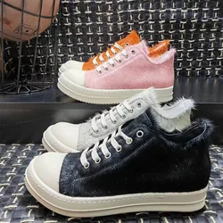 Men Women Shoes Genuine Leather Horsehair Low Slip On Boots Owen Skateboard Street Dance Hip Pop Vintage Luxury Brand Sneakers