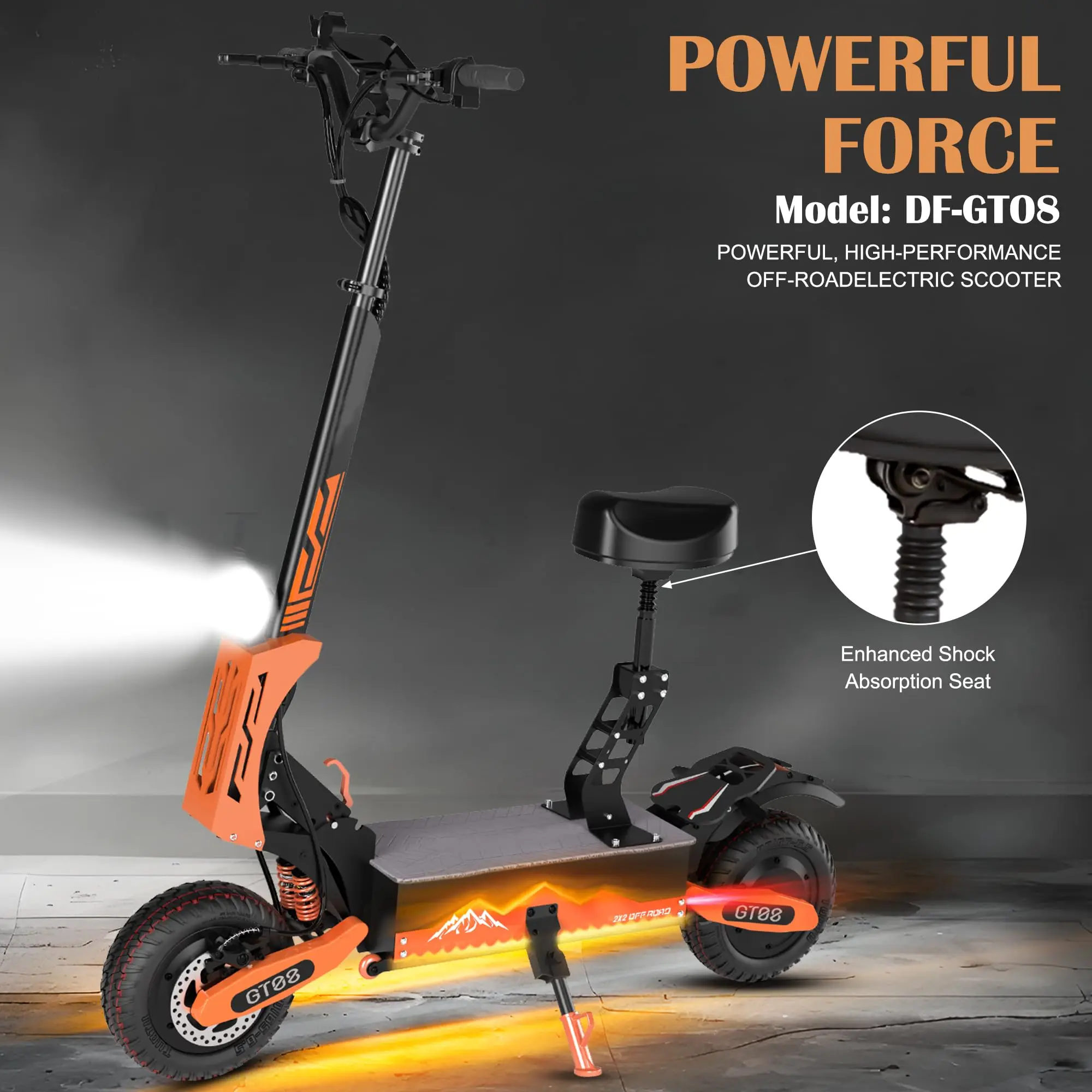GT08 5600 واط سكوتر كهربائي للكبار محرك مزدوج السرعة 50MPH ، 60V27AH ، 11 بوصة على الطرق الوعرة الإطارات الرياضة للطي eScooter مع مقعد
