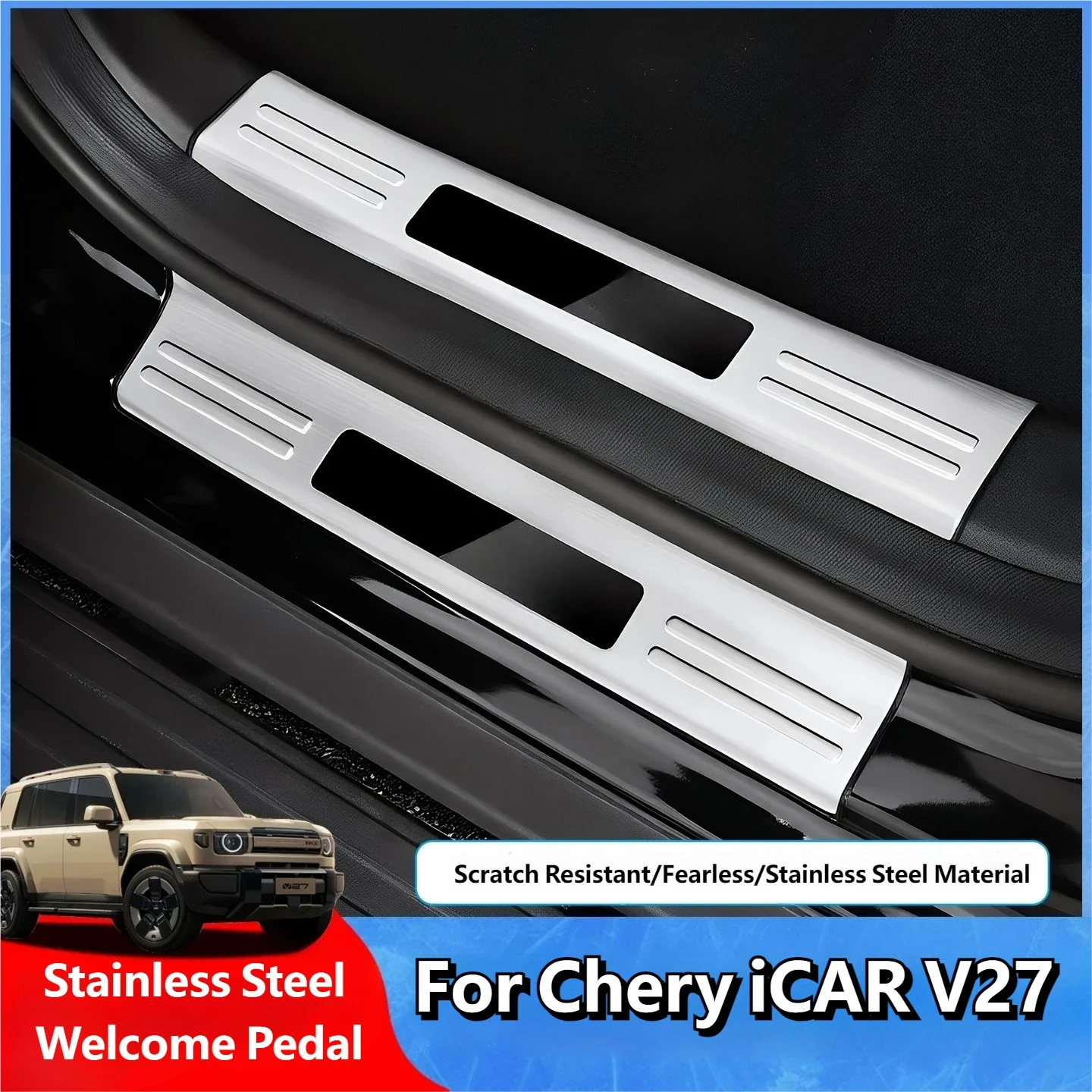 

For Chery ICAR V27 2026 Stainless Steel Door Sill Protector Welcome Pedal Rear Bumper Protector Trim Interior Accessories