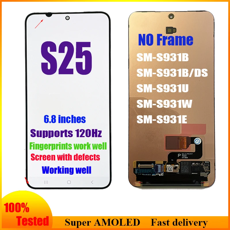 supoer-amoled-s25-with-defect-s931-lcd-for-samsung-s25-s931b-lcd-display-touch-screen-no-frame-digitizer-assembly-replacement