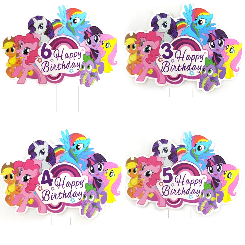 1pcs/lot Happy Birthday Party Little Poni Digit Theme Cake Card Wtih Sticks Baby Girls Kids Favors Decorations Cupcake Toppers