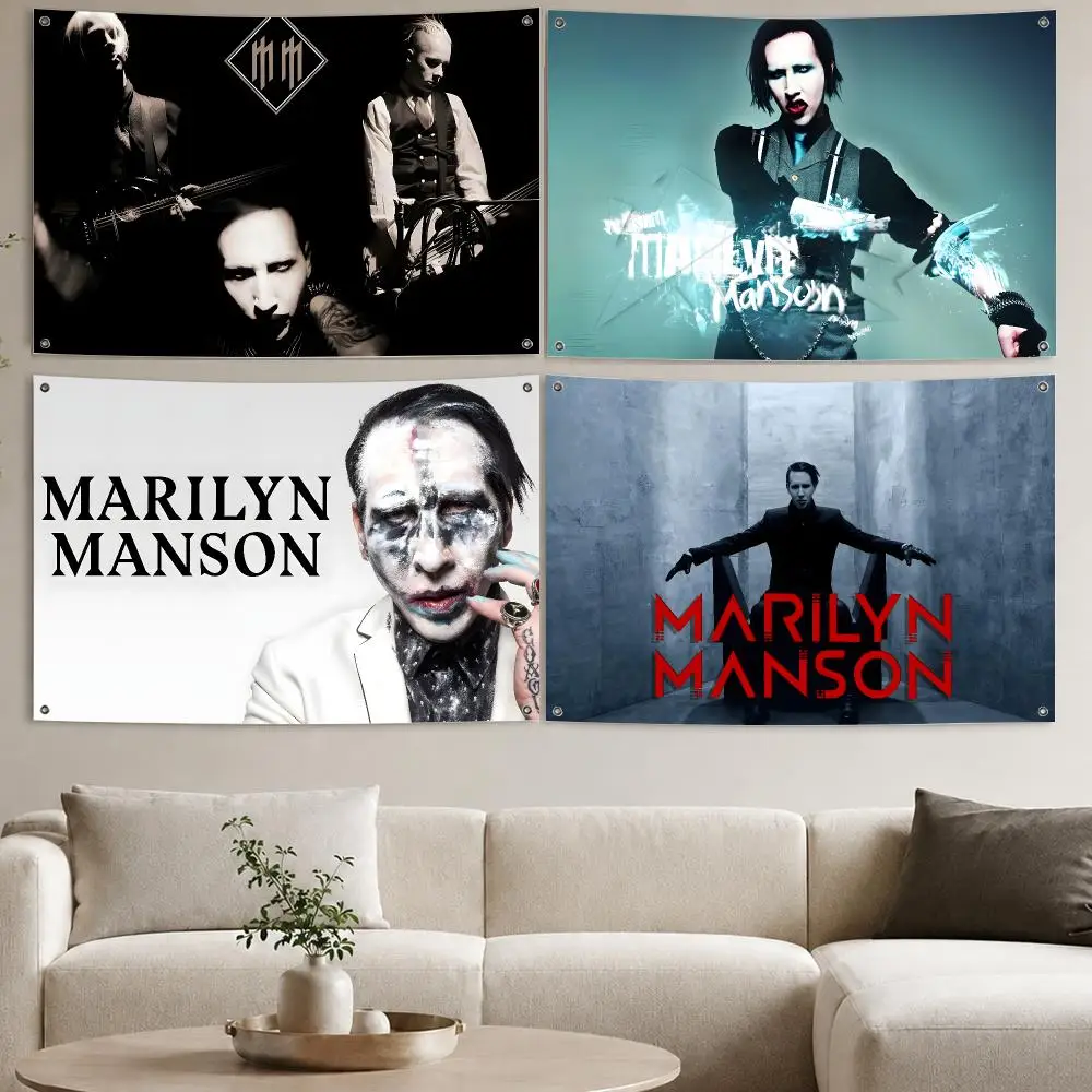 Singer M-Marilyn Manson Antichrist Superstar Flags Aesthetic Wall Tapestry Printed Wall Hanging Living Room Party Outdoor Decor