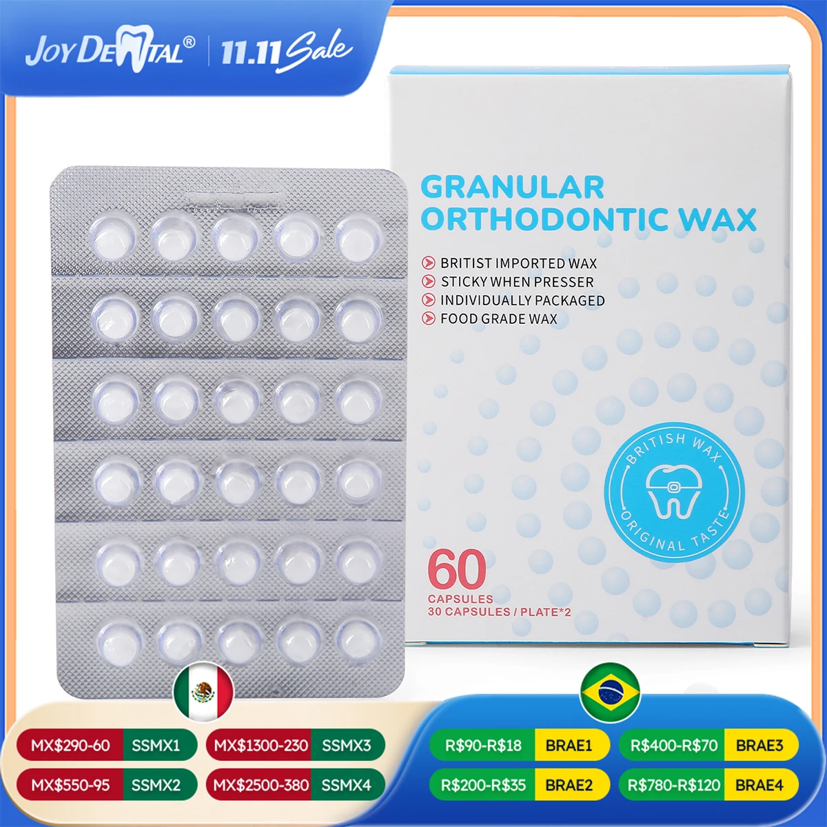 60 PCS JOY DENTAL Granular Orthodontic Protective Wax for Braces Wax Food Grade Individual Hygienic Packaging