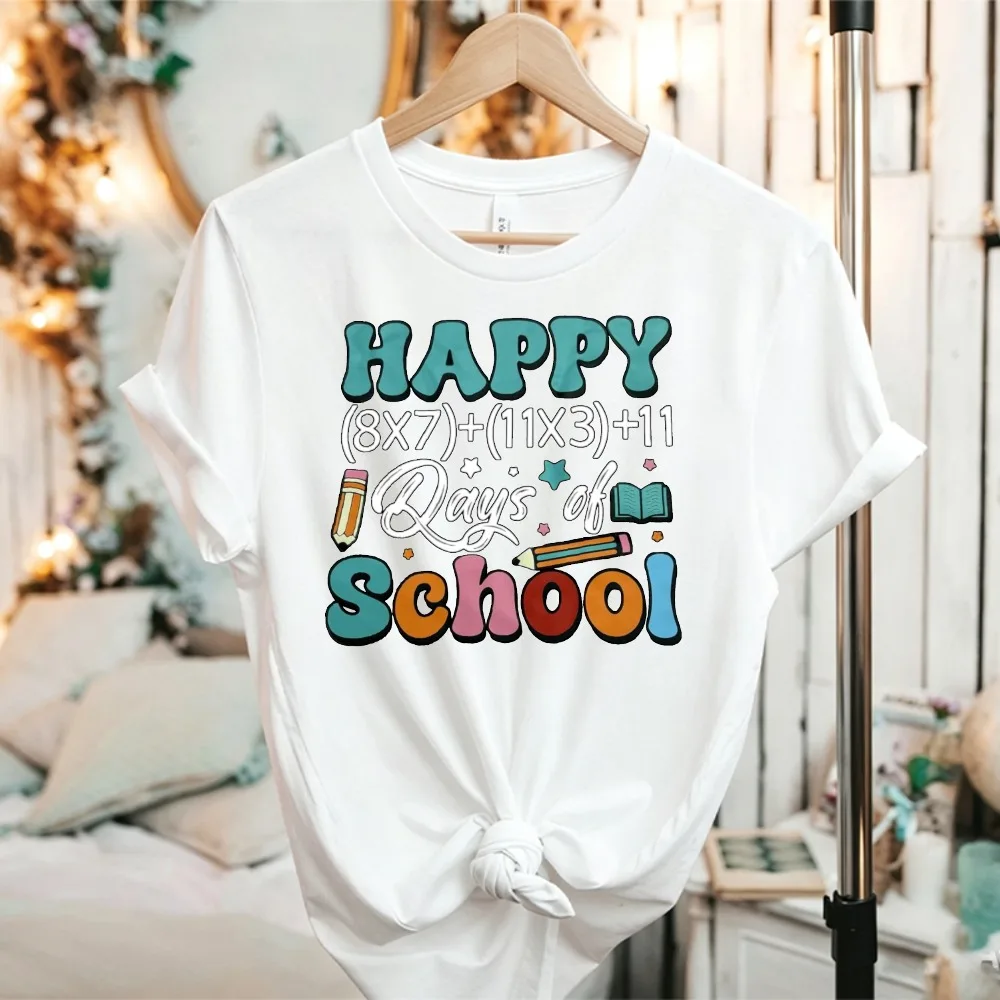 Happy Days of School Colorful Pencil Book Graphic Tshirt Teacher Student Back To School Print Unisex Classroom Casual Cotton Tee