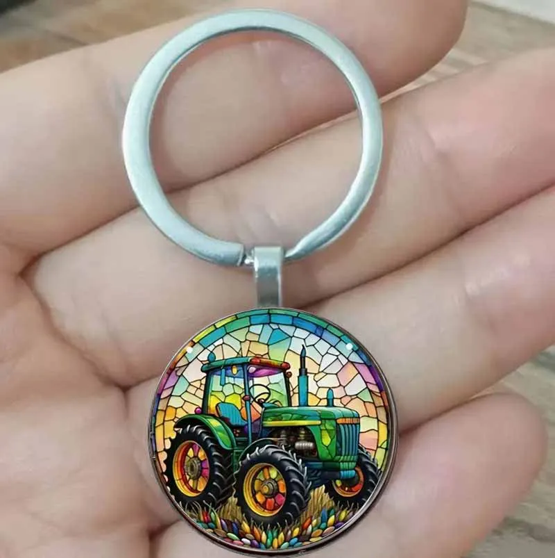 Модный-брелок-узор-трактора-круглый-стеклянный-брелок-украшение-автомобиля-мужская-и-женская-свадьба-день-рождения-выпускной-chr