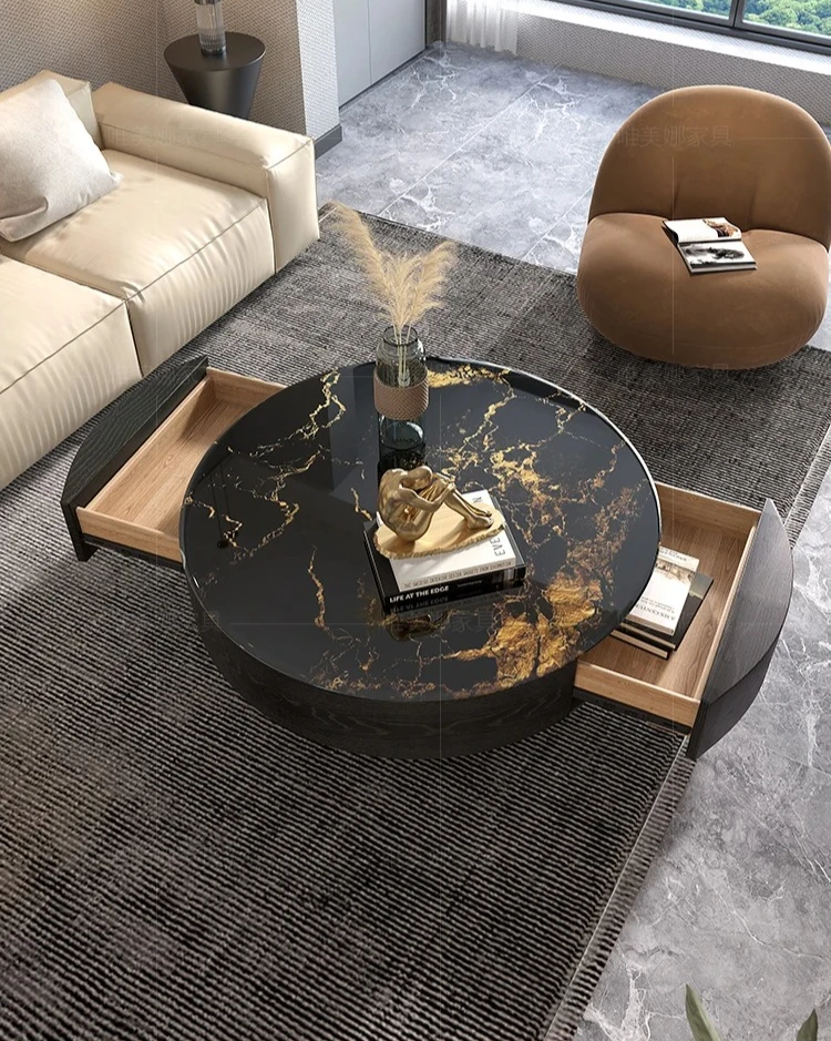 

N Итальянский минималистичный круглый журнальный столик из хрустального камня для небольшого домашнего использования, простой журнальный столик из натурального мрамора