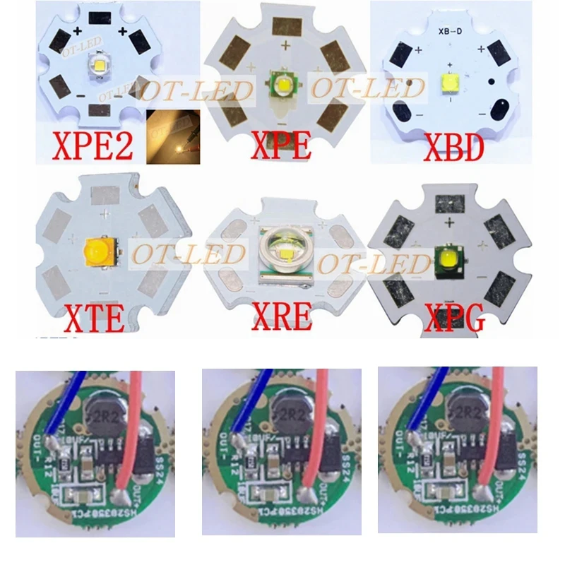1 zestaw 3W LED 3535 XTE XT-E XPE XP-E XPG2 XBD XB-D XRE XR-E XPE2 XP-E2 Żarówka LED Chip Light + 3-3.7V 3W 16mm / 20mm 1 Mode Driver