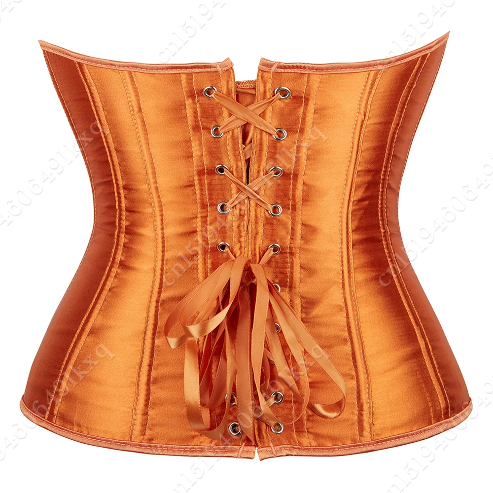 Tops de corsé para mujer, corpiño de satén, Sexy, con cordones, naranja