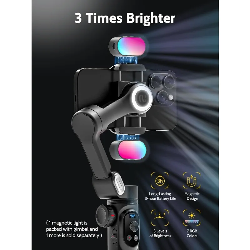 Gimbal Stabilizer for Smartphone w/RGB Magnetic Fill Light Phone Gimbal for iPhone/Android Foldable iPhone Gimbal