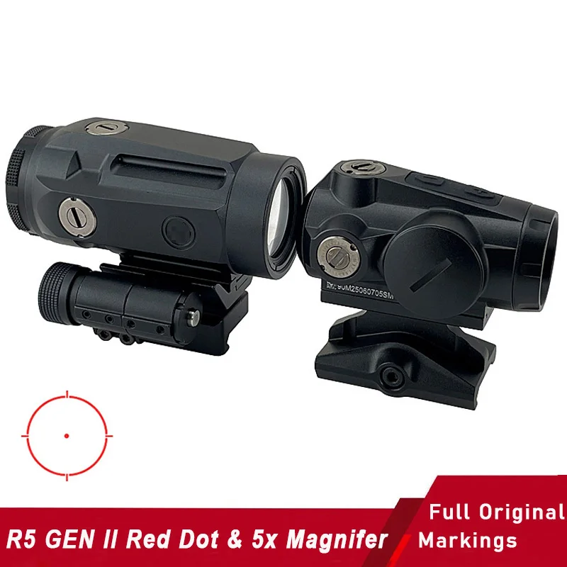 Tactical 5X Magnifier 5x24mm Optics And R5 Gen 2 Red Dot Sight Combo Aluminum Compact Durable Lightweight Scope Picatinny Rail