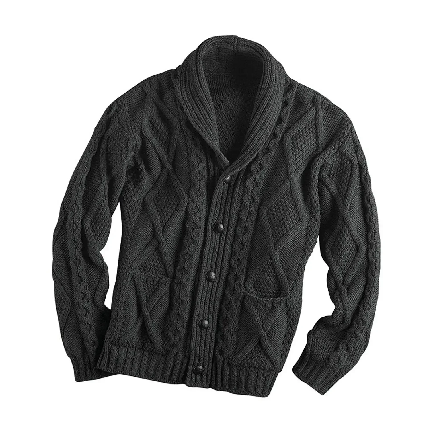 Men's Single-breasted Sweater for Autumn and Winter, European and American Fashion, Solid Color, Long-sleeved, Lapel Top Coat