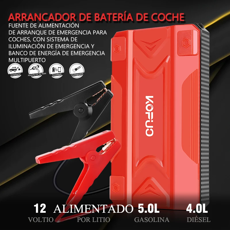 600A خفيفة الوزن سيارة الانتقال كاتب 12V السيارات البطارية الداعم ل 5.0L الغاز و 4.0L الديزل، USB QC و LED الخفيفة