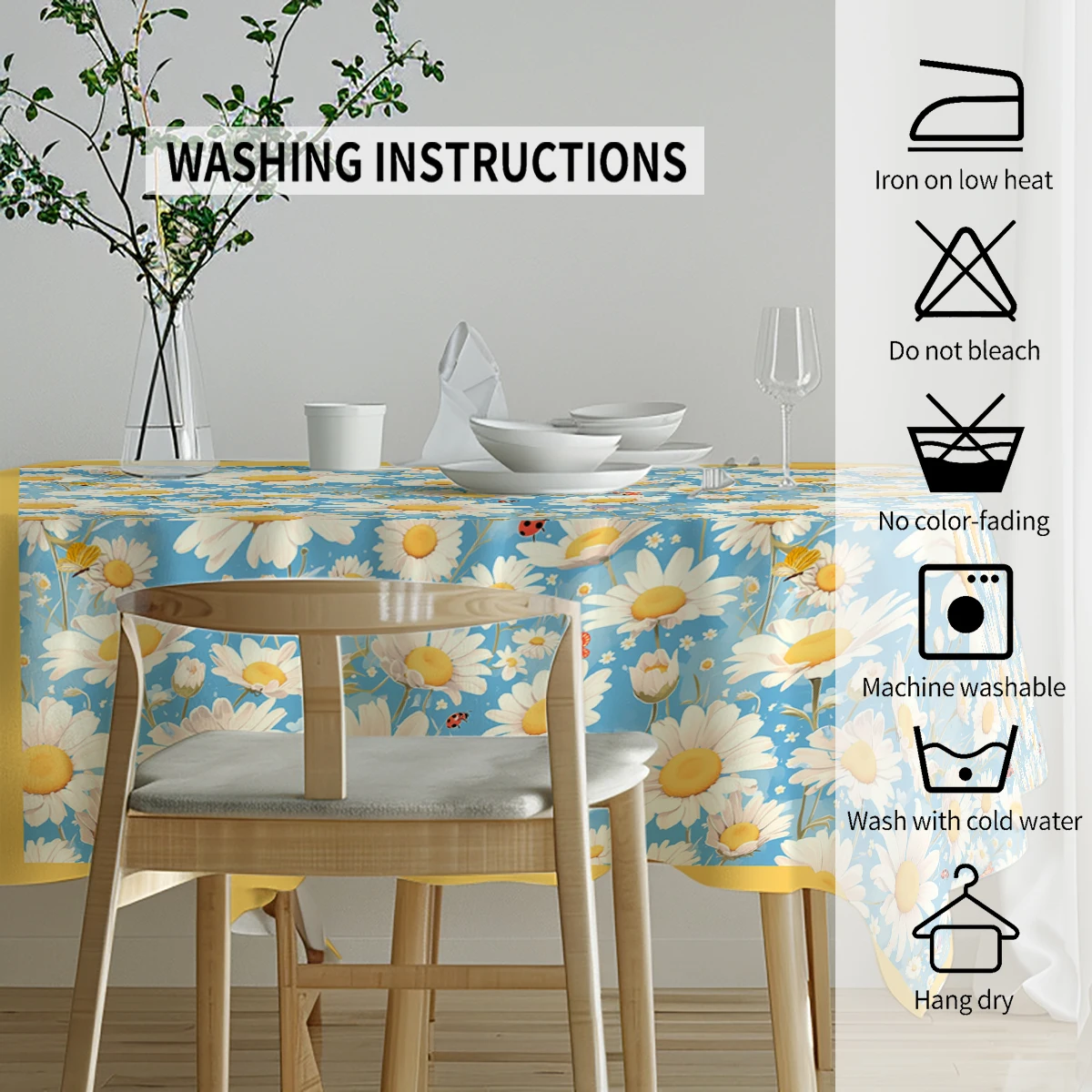 Small Daisies Butterfly Insects Table Runners Dresser Decor for Kitchen Holiday Party Table Runner Washable Dining Long Cloth