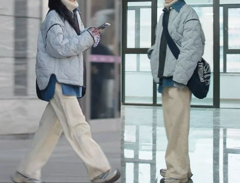 سترة شتوية جديدة لعام 2025 بألوان متباينة وربطات مزيفة ورياح كسولة ورقبة دائرية سترة بيضاء مبطنة للأسفل #4