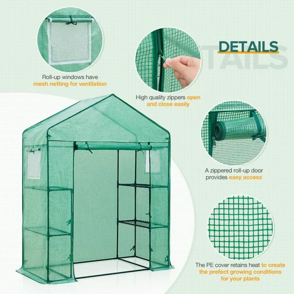 Walk in 3 Tier Greenhouse with Wire Shelves, Portable 61