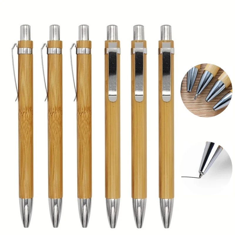 6pcs Creative Wooden Bamboo Ballpoint Pen 1.0mm Black Ink Office Supplies Writing Signature Pen Stationery Gifts