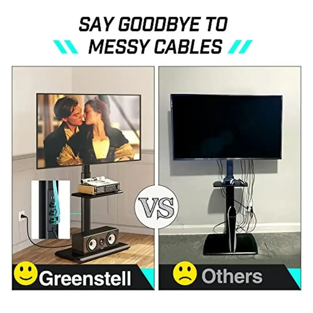 Universal TV Stand with Power Outlet & AV Shelf Swivel Tall TV Stand 32-75 inch TVs Height Adjustable Floor TV Stand Holds up to