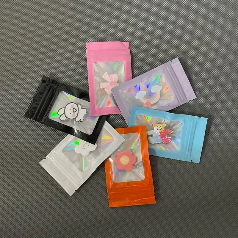 أكياس مايلر السميكة المقاومة للروائح ، لون الليزر ، البلاستيك ، قابلة للإغلاق ، مقاومة للرائحة ، حقيبة مجسمة ، حقيبة بنافذة شفافة ، 50 * #5