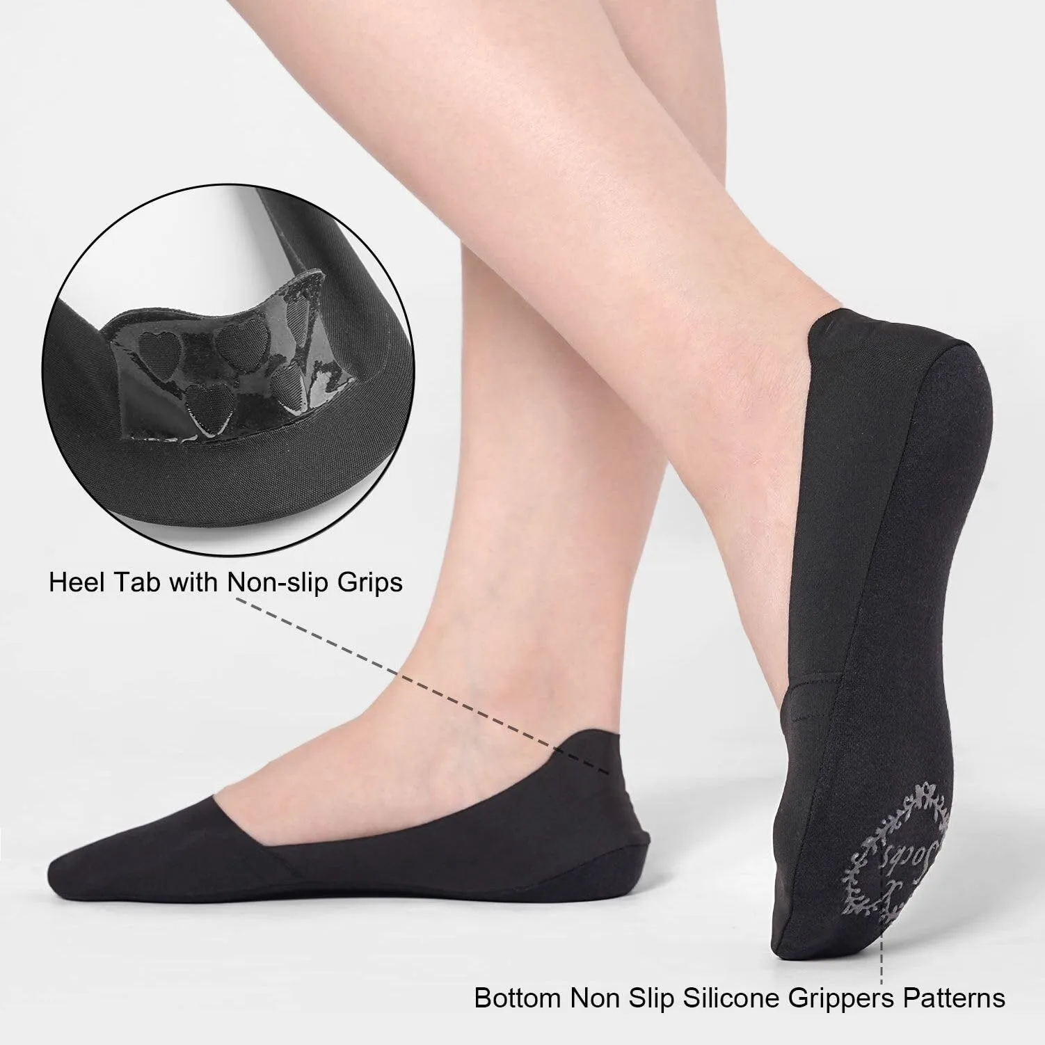 

Women'S Nylon Non-Slip Low-Top Boat Socks Lined With Thin Silk Mid-Length Socks Suitable For Flat Loafers Lightweight 6 Pairs