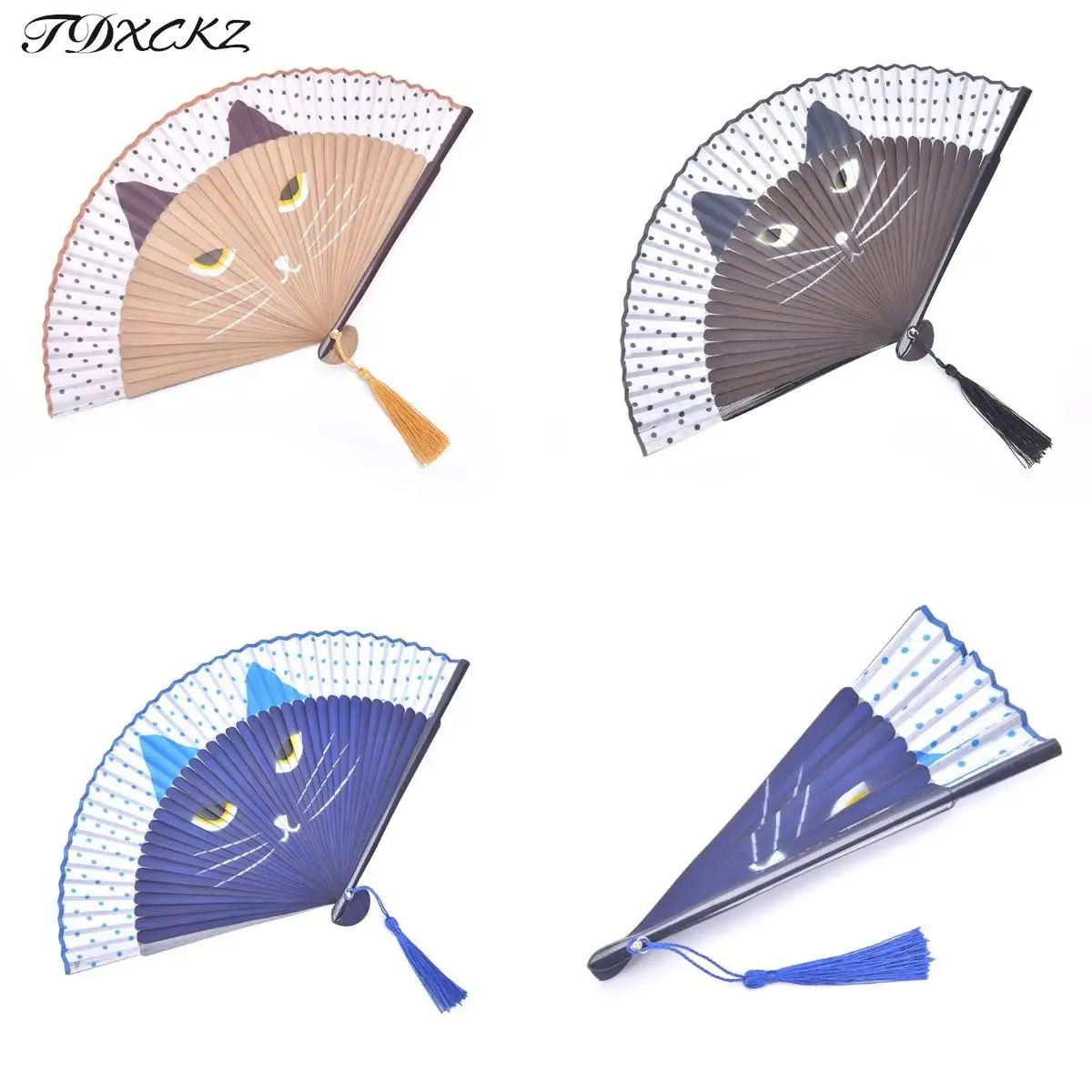 Cartoon Silk Fashionable Japan Style Hand Fans Popular Handheld Folding Fans New Spray-painted Cat Head Japanese Wind