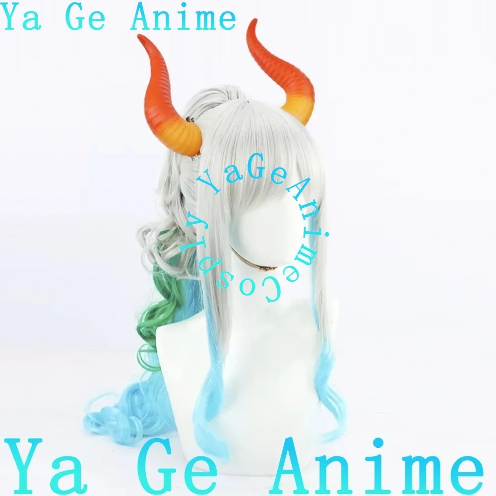 ياماتو شعر مستعار تأثيري متعدد الألوان التدرج مع زخرفة الشعر ألعاب أنيمي هالوين كرنفال حفلة الشعر الاصطناعية مقاومة للحرارة