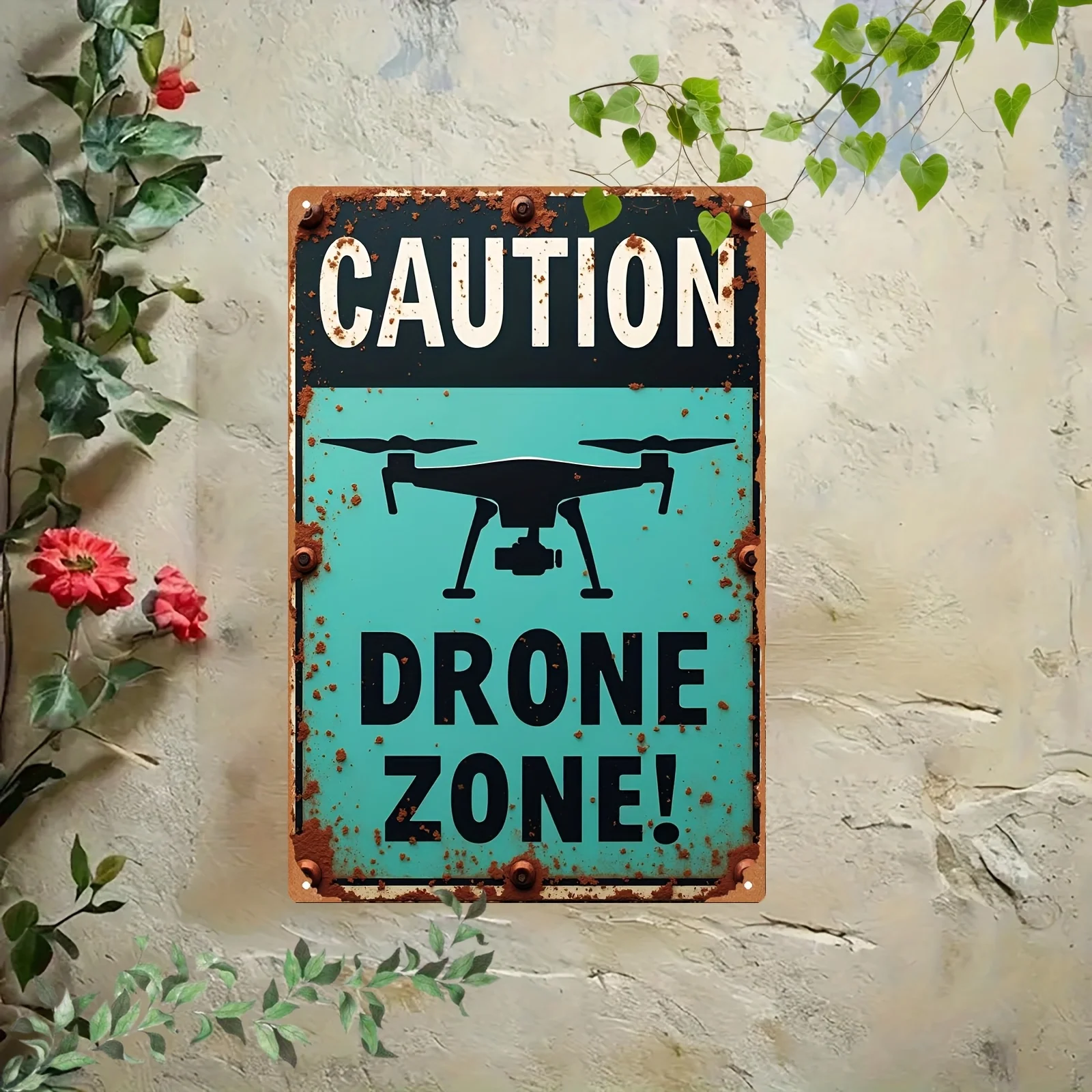 Creative Metal Caution Drone Zone Aluminum Wall Art 8x12 Inch Waterproof Durable Decor For Living Room Bedroom Office Kitchen