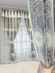 European-style embroidered pearl gauze light luxury one double bedroom living room curtains